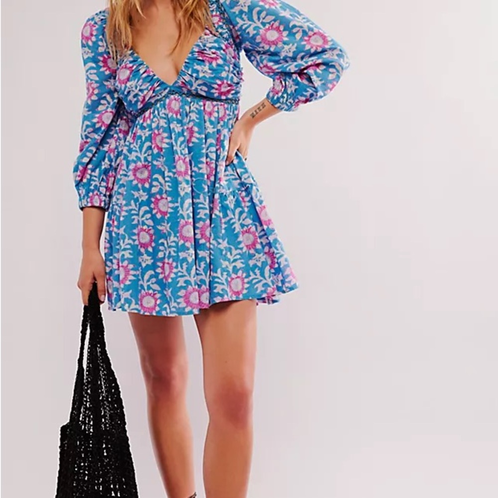 Free People Blue and Pink Floral Mini Dress - Sacha Mini Dress